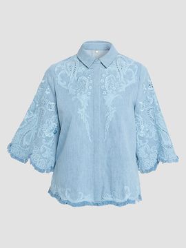 Kobi Halperin Women's Hadley Washed Denim Fringe Blouse