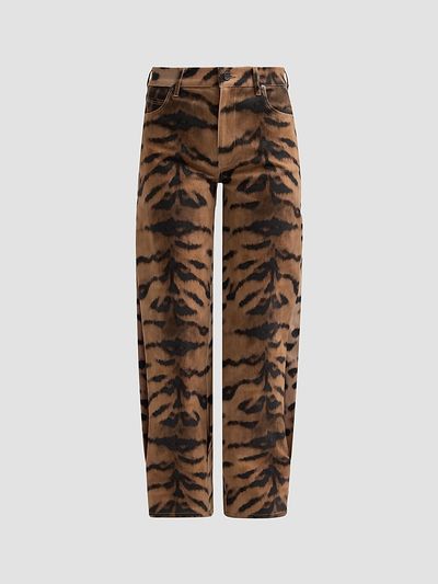 Kobi Halperin Women's Hallie Tiger-Print Tapered Barrel-Leg Jeans