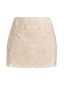Kobi Halperin Women's Natalie Linen-Cotton Embroidered Pencil Miniskirt