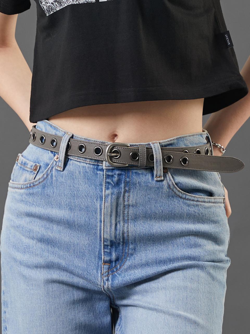 KOLEAT 1970 Eyelet Italian Natural Leather Belt [Ashgray]