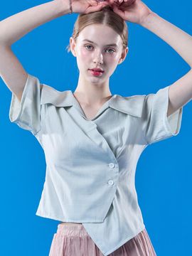 KOLEAT Airy Cooling Midi Wrap Off-Shoulder Slim Short-Sleeve Shirt  [Baby Green]