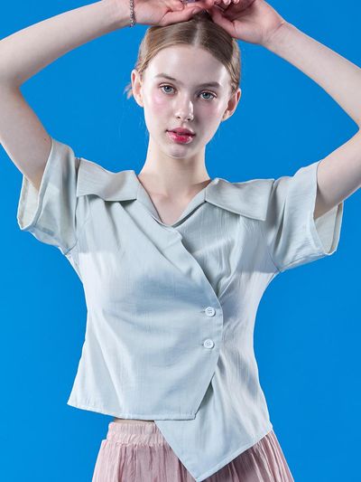 KOLEAT Airy Cooling Midi Wrap Off-Shoulder Slim Short-Sleeve Shirt  [Baby Green]