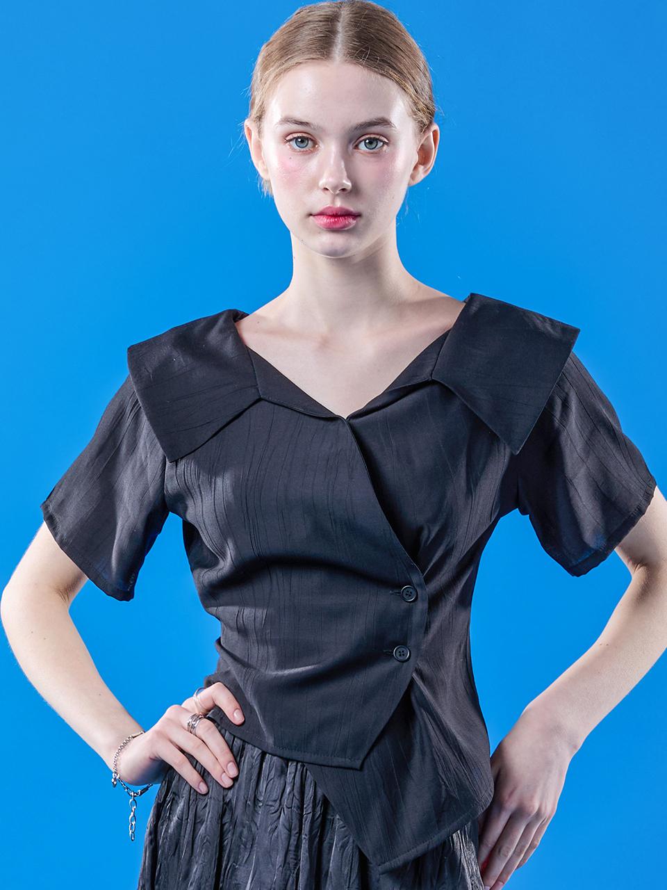 KOLEAT Airy Cooling Midi Wrap Off-Shoulder Slim Short-Sleeve Shirt [Black]