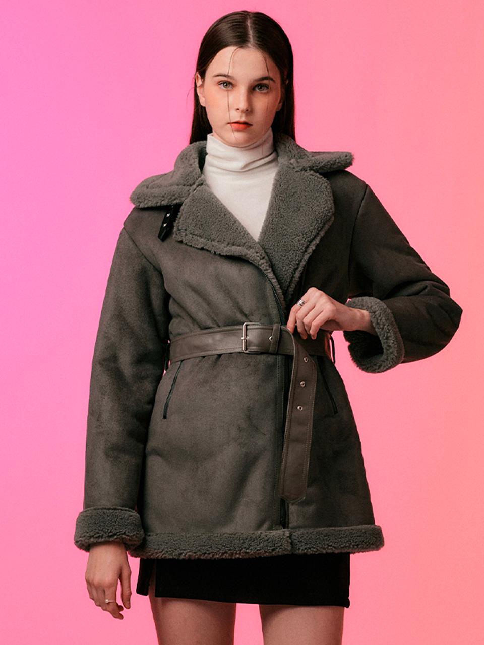 KOLEAT [Belt Detachable] Fur Suede Line Shearling Jacket