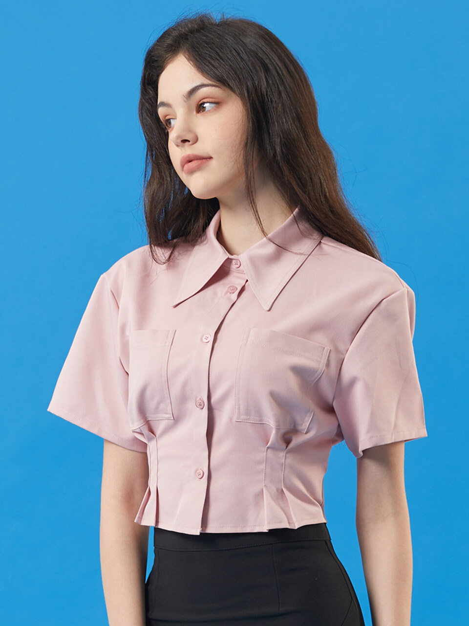 KOLEAT Cropped Short-sleeve Shirt_Pink