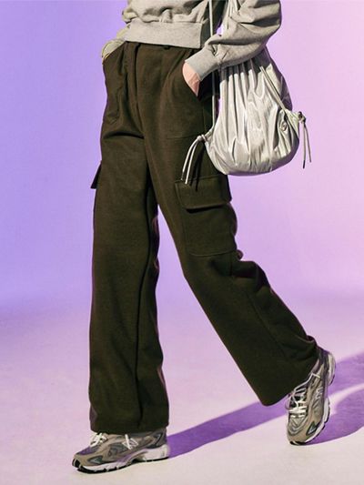 KOLEAT High-waist wide cargo slacks [Khaki]