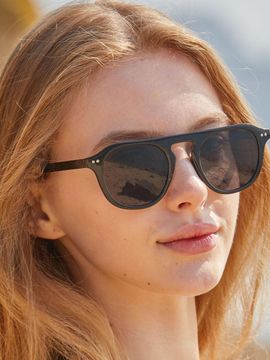 KOLEAT Layered Horn-Rimmed Big Round UV Protection Tinted Sunglasses [Black] (BRCAB)