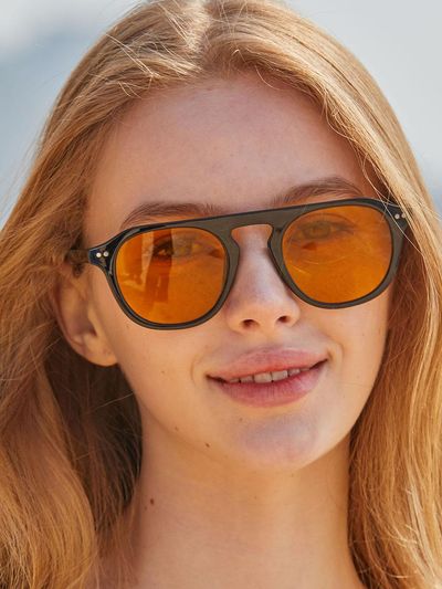 KOLEAT Layered Horn-Rimmed Big Round UV Protection Tinted Sunglasses [Black/BRPINK]