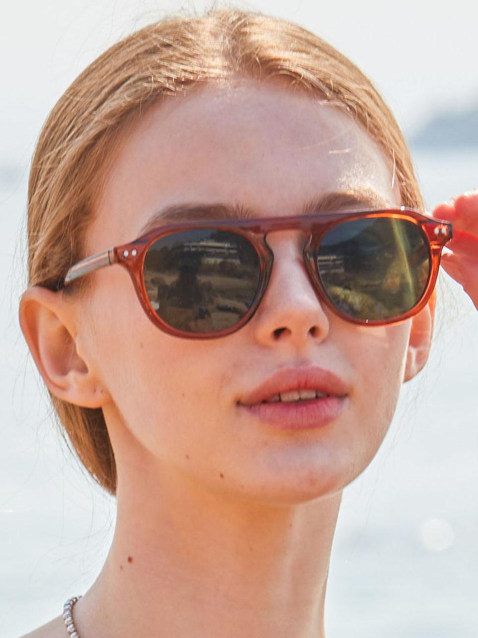 KOLEAT Layered Horn-Rimmed Big Round UV Protection Tinted Sunglasses (BRCBB) [Brown-Black]