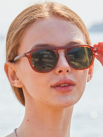 KOLEAT Layered Horn-Rimmed Big Round UV Protection Tinted Sunglasses (BRCBB) [Brown-Black]
