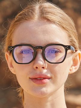KOLEAT Layered Horn-Rimmed Polygon Blue Light Blocking Glasses (BKDGB) [Black]