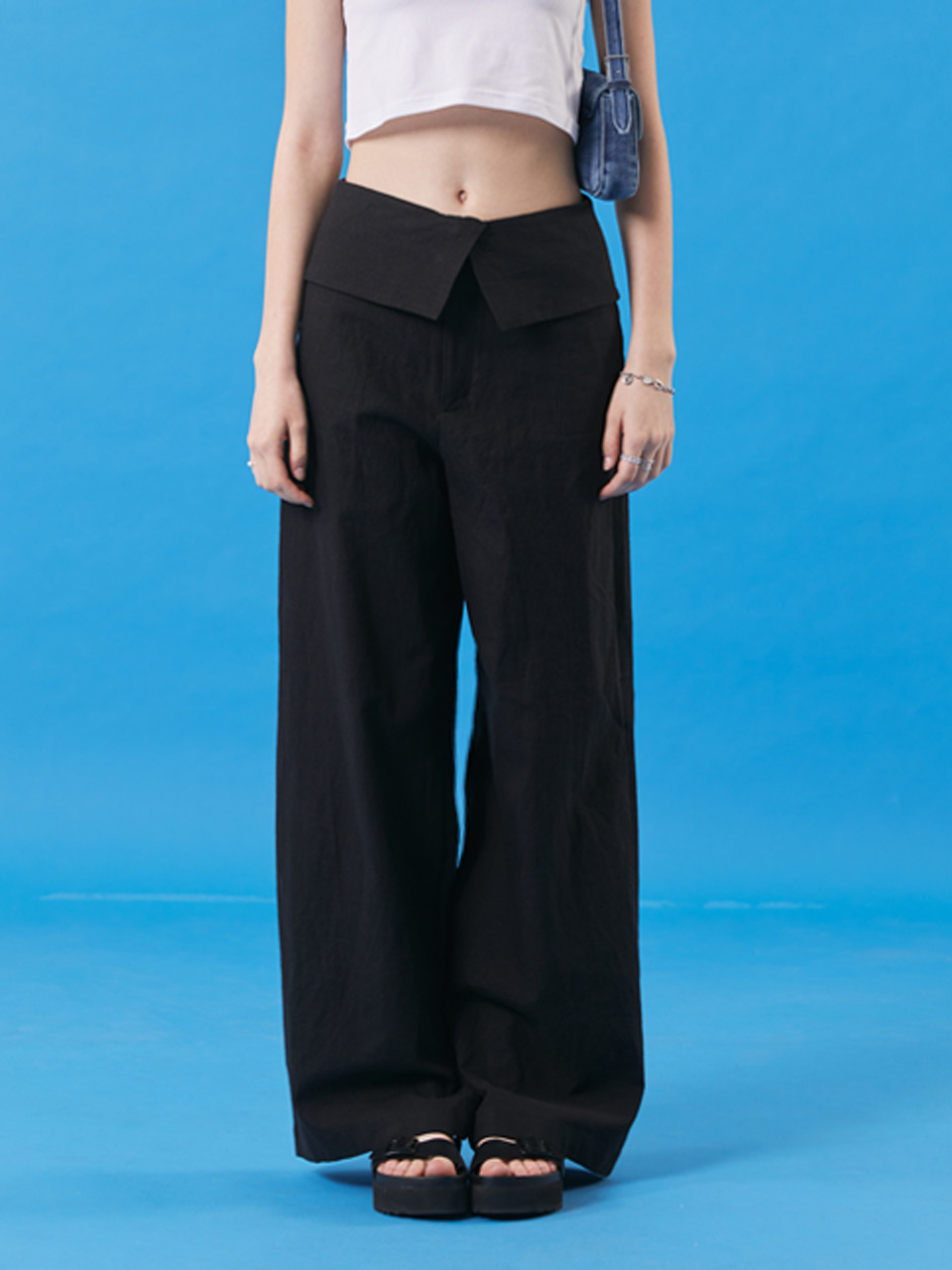 KOLEAT Linen High-waisted Wide Slacks Pants_Black