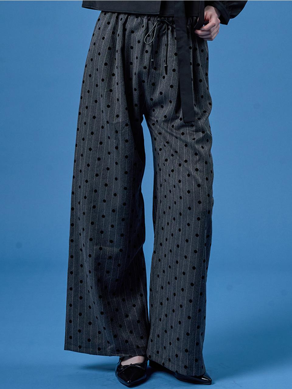 KOLEAT Maxi Wide Dot Banding Pants [Gray]
