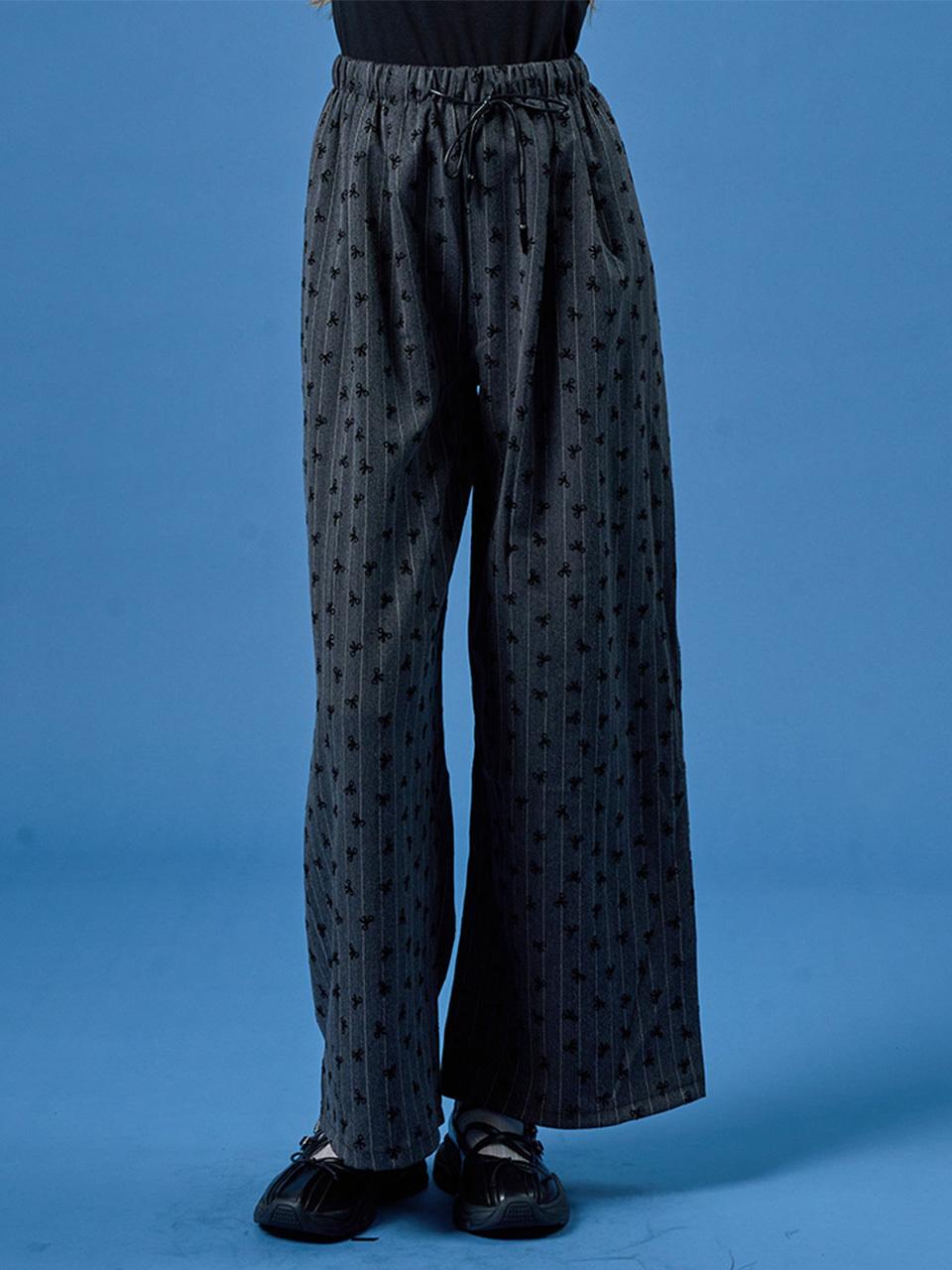 KOLEAT Maxi Wide Ribbon Banding Pants [Gray]