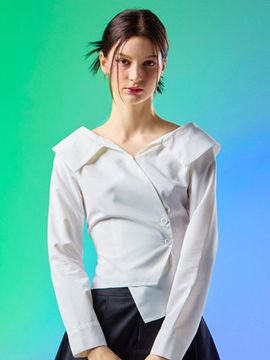 KOLEAT Midi Crop Wrap Off Shoulder Slim Long Sleeve Shirt