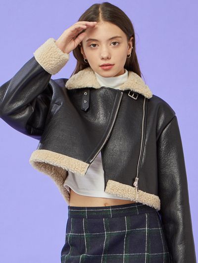 KOLEAT Oversized Crop Mustang Fleece Jacket