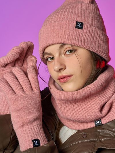KOLEAT [Set-up ver] Real Knit Women Beanie Gloves Scarf S