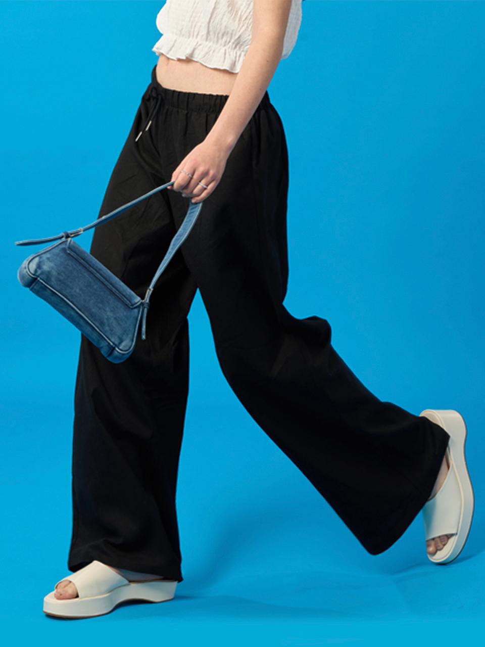 KOLEAT Summer Linen Wide Slacks Banded Pants_Black