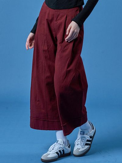 KOLEAT Wide Mannish Pin-tuck Stitch Cotton Pants [RED] (KCL)