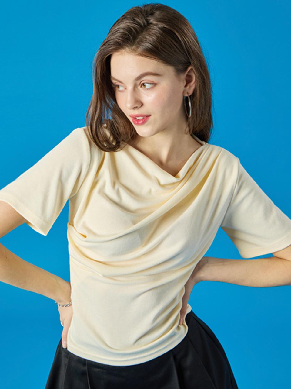 KOLEAT WOMEN Dress Shirring Soft Plain Short-Sleeved T-shirt