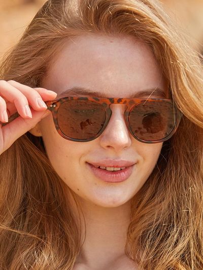KOLEAT WOMEN Layered Horn-Rimmed Big Round UV Protection Tinted Sunglasses (BRCRP)