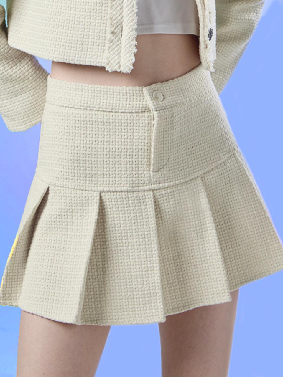 KOLEAT WOMEN Tweed Pleats Hidden Banding Miniskirt