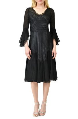 Komarov Komarov Bell Sleeve Chiffon & Lace A-Line Dress