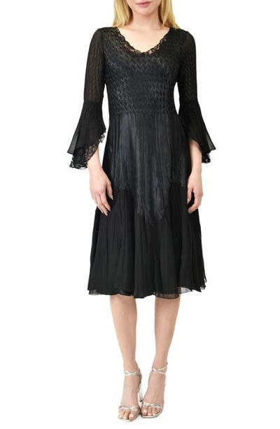 Komarov Komarov Bell Sleeve Chiffon & Lace A-Line Dress