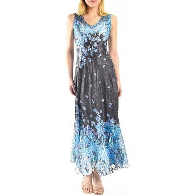 Komarov - Blue Floral Border Print Maxi Dress Komarov - Blue Floral Border Print Maxi Dress