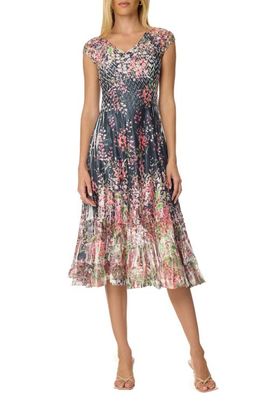 Komarov Komarov Border Print Charmuese Dress with Cap Sleeves