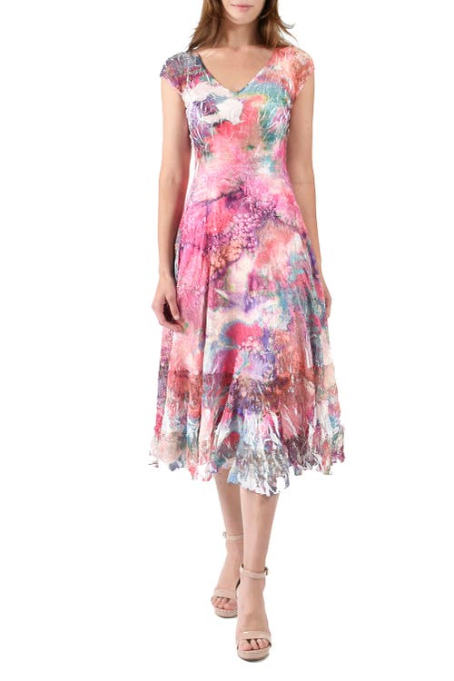 Komarov Komarov Bright Abstract Painterly Charmuese Dress