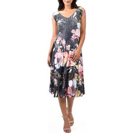 Komarov Komarov Bright Floral Cap Sleeve Charmeuse Dress