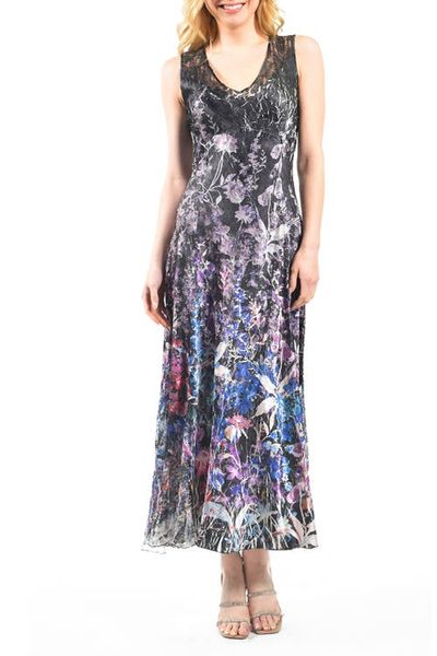 Komarov Komarov Climbing Vines Maxi Dress with Lace Back Detail