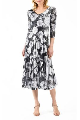 Komarov Komarov Floral Printed Charmeuse 3/4 Sleeve Dress
