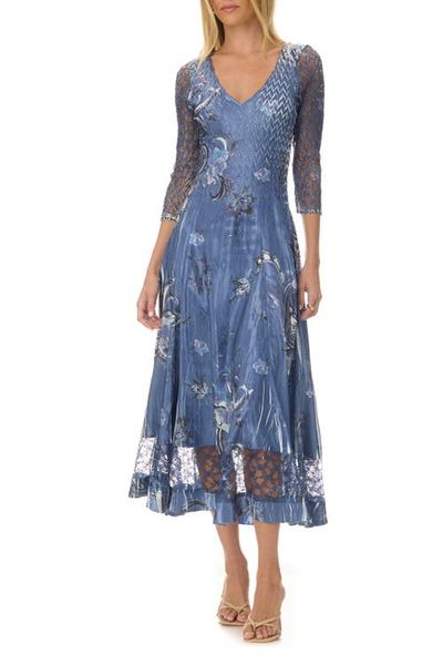 Komarov Komarov Paisley Charmuese Dress with Lace Sleeves