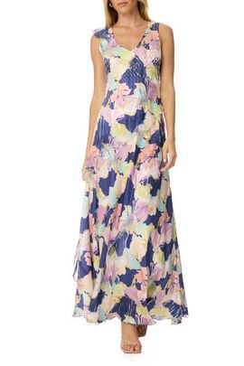 Komarov Komarov Ruffle Chiffon and Chrarmeuse Long Dress