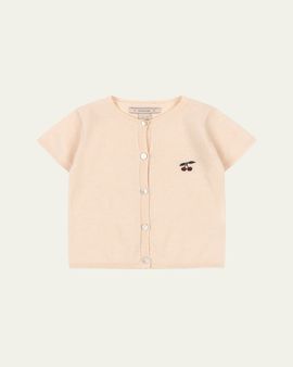 Konges Slojd Girl's Basi Cherry-Embroidered Wool Knit Cardigan