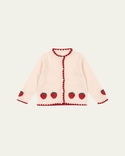 Konges Slojd Girl's Collette Strawberry-Embroidered Wool Cardigan