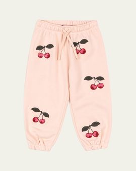 Konges Slojd Girl's Lou Cherry-Embroidered Terry Sweatpants