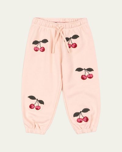 Konges Slojd Girl's Lou Cherry-Embroidered Terry Sweatpants