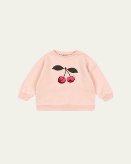 Konges Slojd Girl's Lou Cherry-Embroidered Terry Sweatshirt