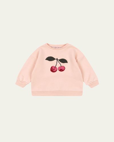 Konges Slojd Girl's Lou Cherry-Embroidered Terry Sweatshirt