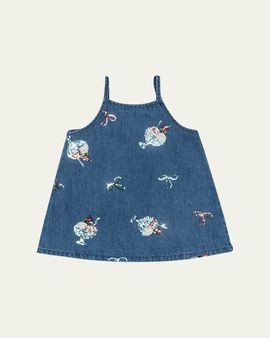 Konges Slojd Girl's Sequin Embroidered Denim Dress
