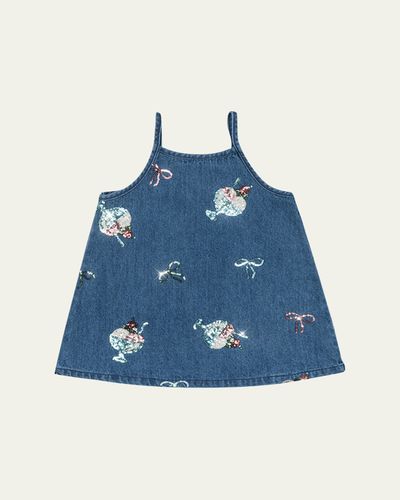 Konges Slojd Girl's Sequin Embroidered Denim Dress