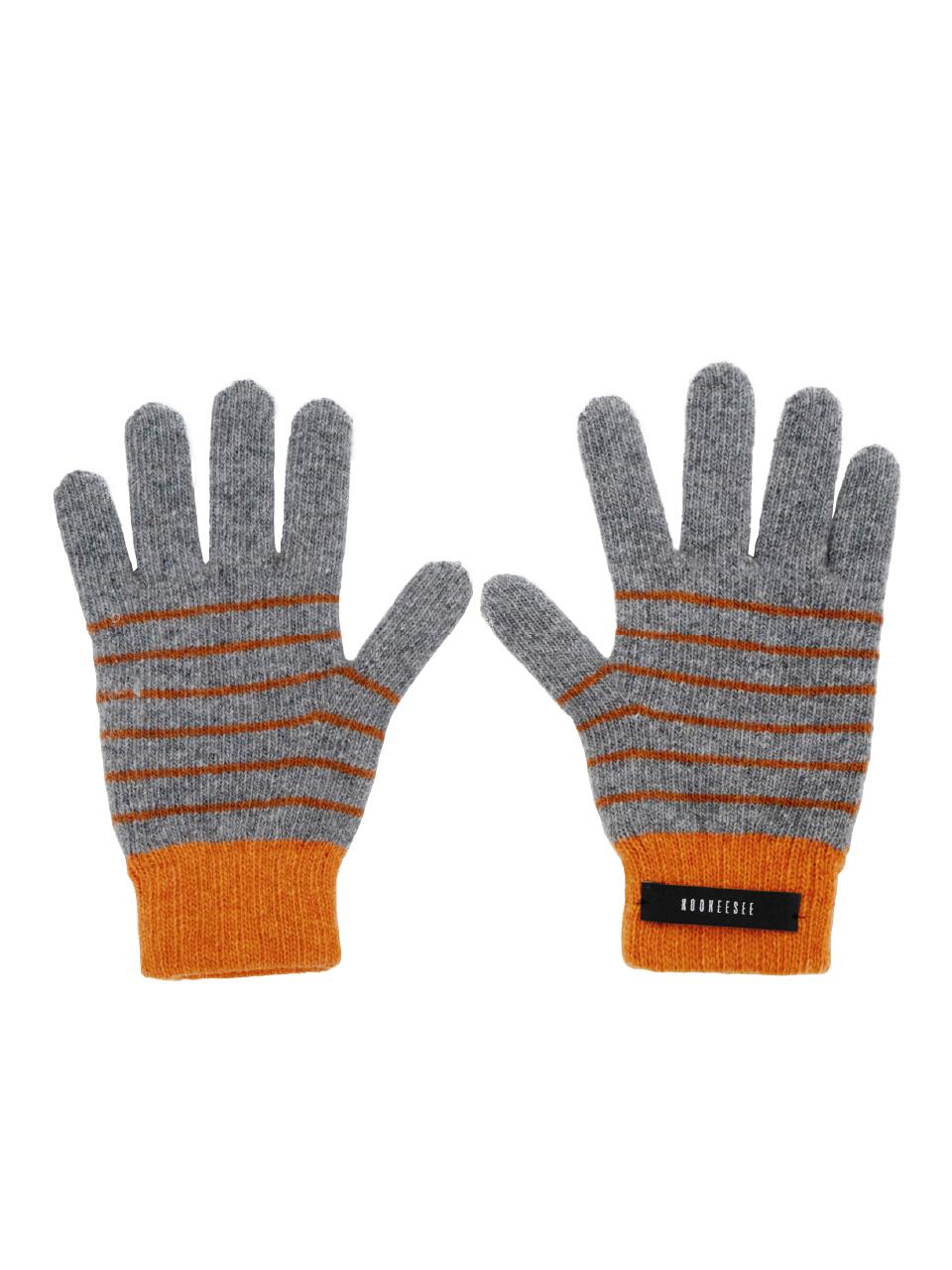 KOOKEESEE Fingerhole Wool Stripe Knit Gloves [Grey/Orange]