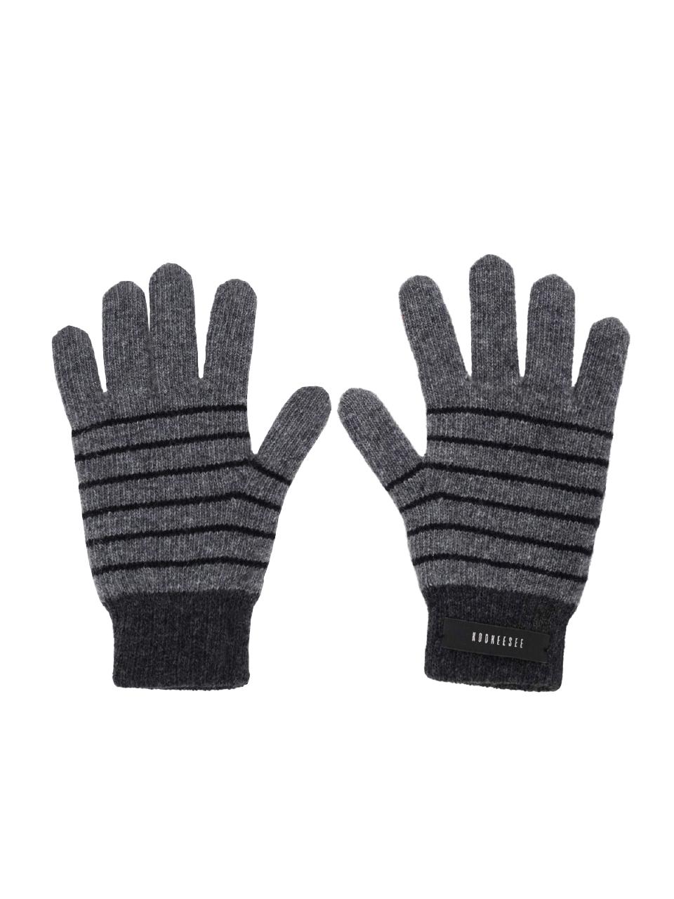KOOKEESEE Soft Wool Stripe Touchscreen Gloves [Grey/Charcoal]