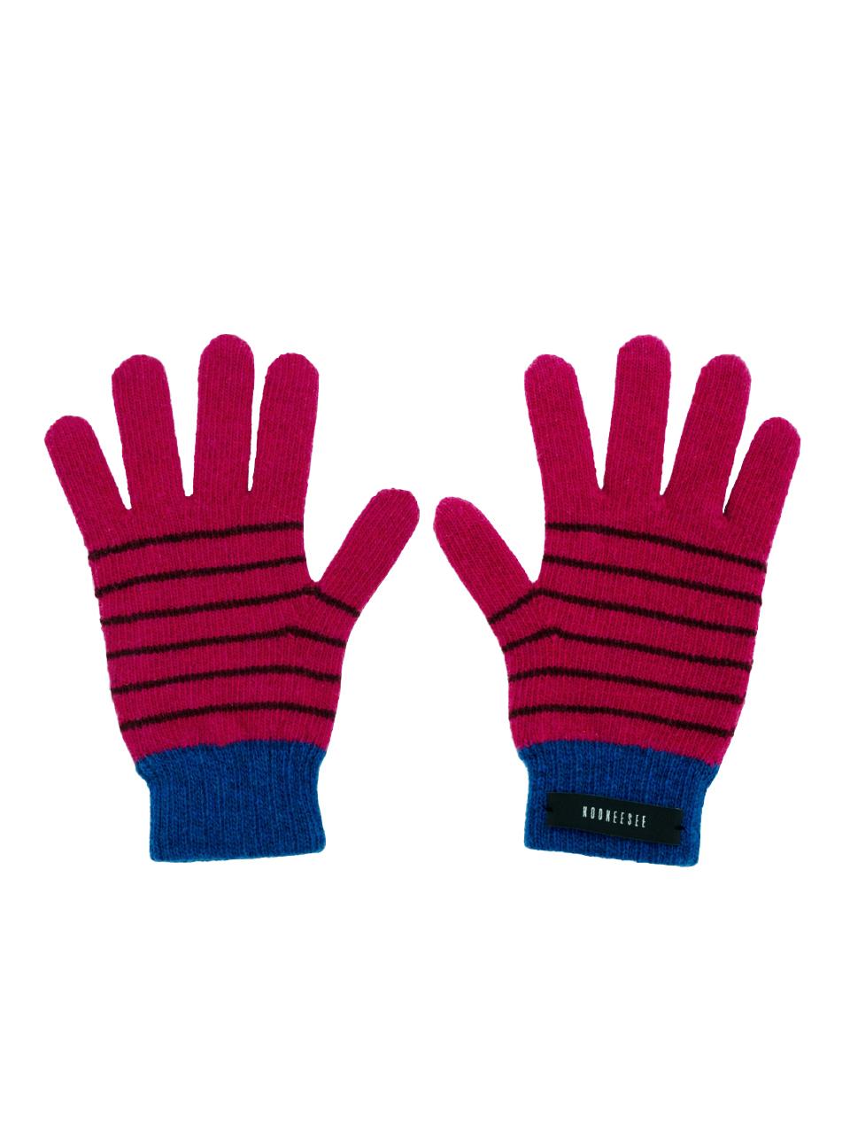 KOOKEESEE Soft Wool Touchscreen Stripe Gloves [Magenta/Blue]