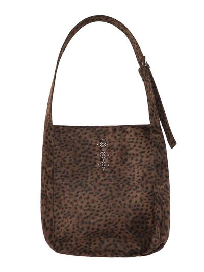KOOKEESEE Suede Stud Shoulder Bag (Leopard)