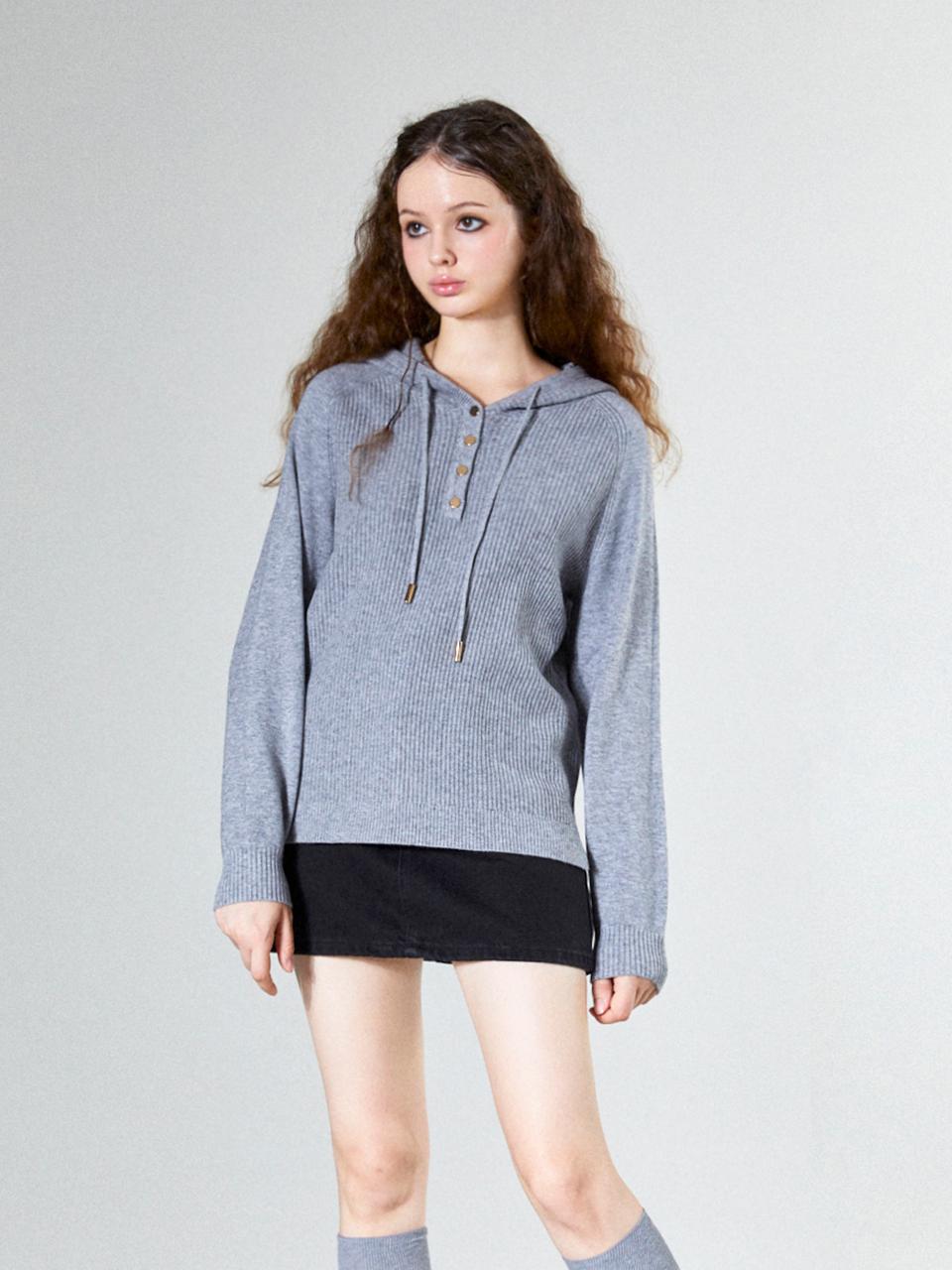 koolkitten Button Up Knitted Hoodie (GRAY)