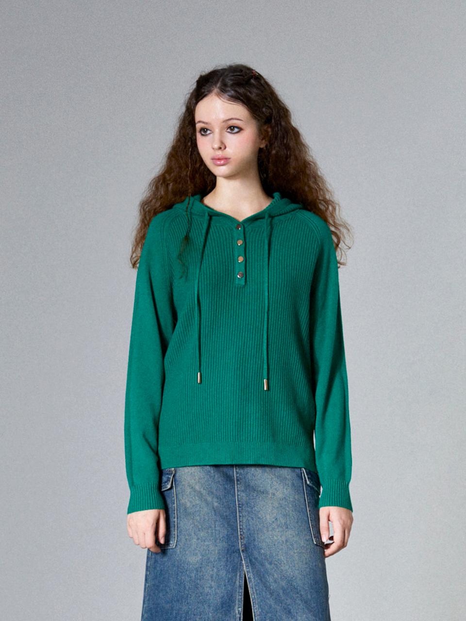 koolkitten Button Up Knitted Hoodie (GREEN)